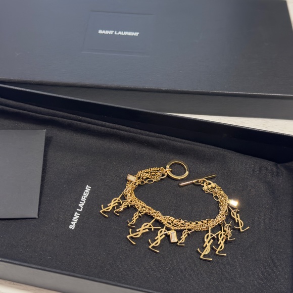 YSL CASSANDRE MULTI-CHAIN BRACELET IN METAL AND RHINESTONE (Size SMALL) - Picture 2 of 12